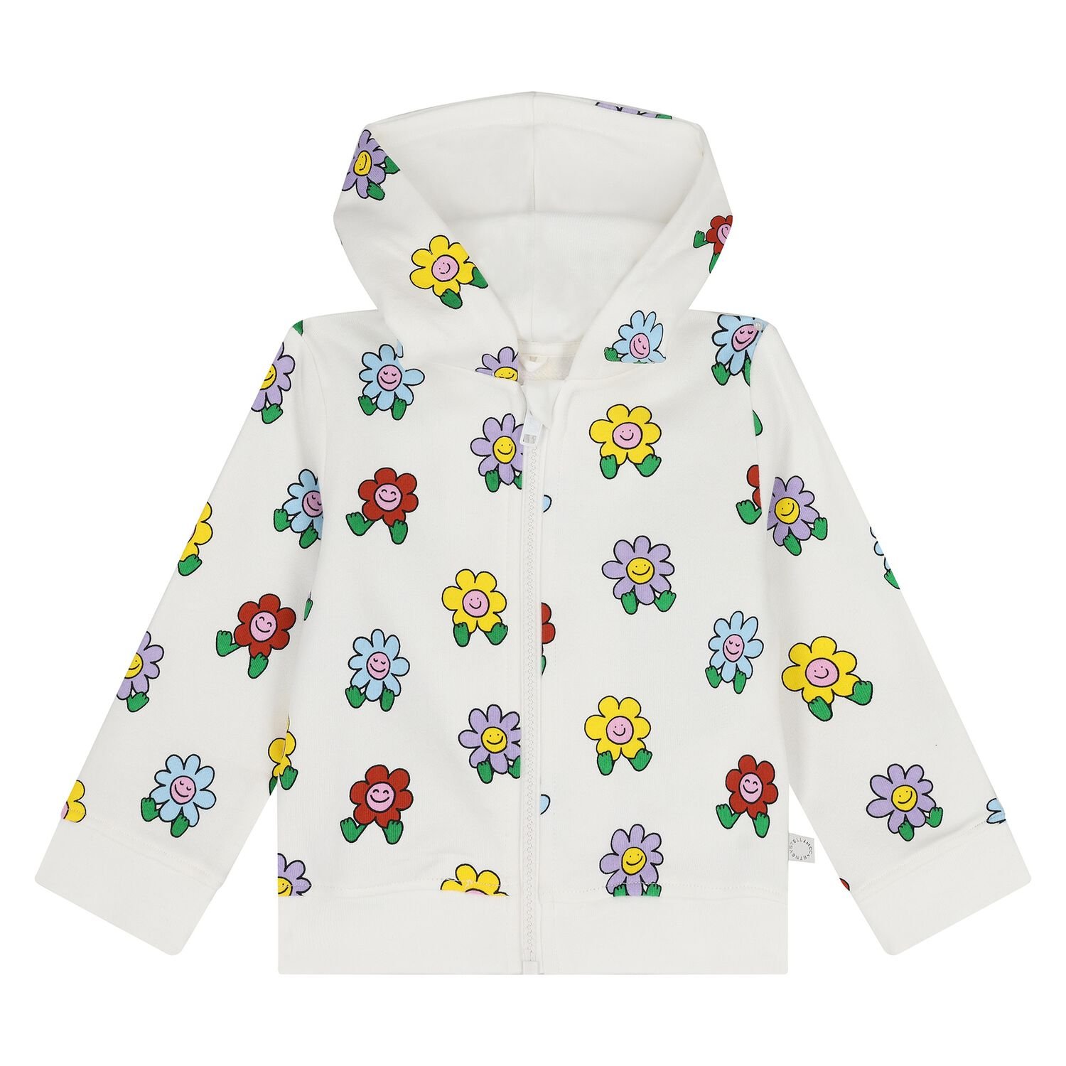 سويت شيرت بغطاء للراس وسحاب للبنات مزين بالزهور باللون العاجى , 1, hi-res