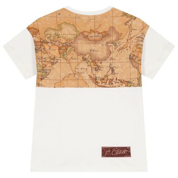 Boys White & Beige Geo Map Logo T-Shirt