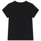 تيشيرت بناتي مرصع بشعار من أحجار الراين اللون الأسود , 1, hi-res