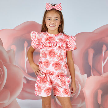 Girls Coral Roses Shorts Set