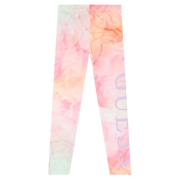 Girls Pink & Orange Logo Leggings