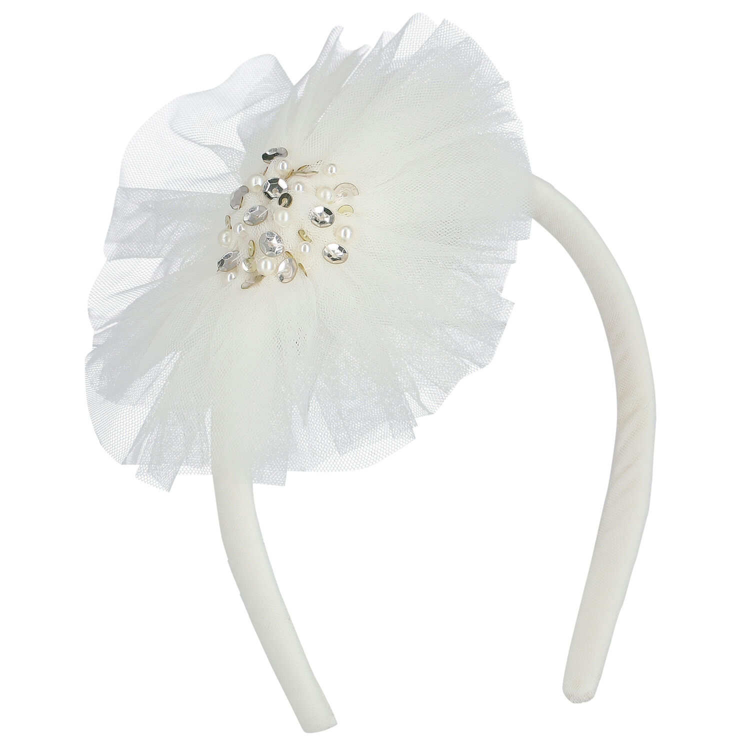 Girls White Tulle Headband, 3, hi-res