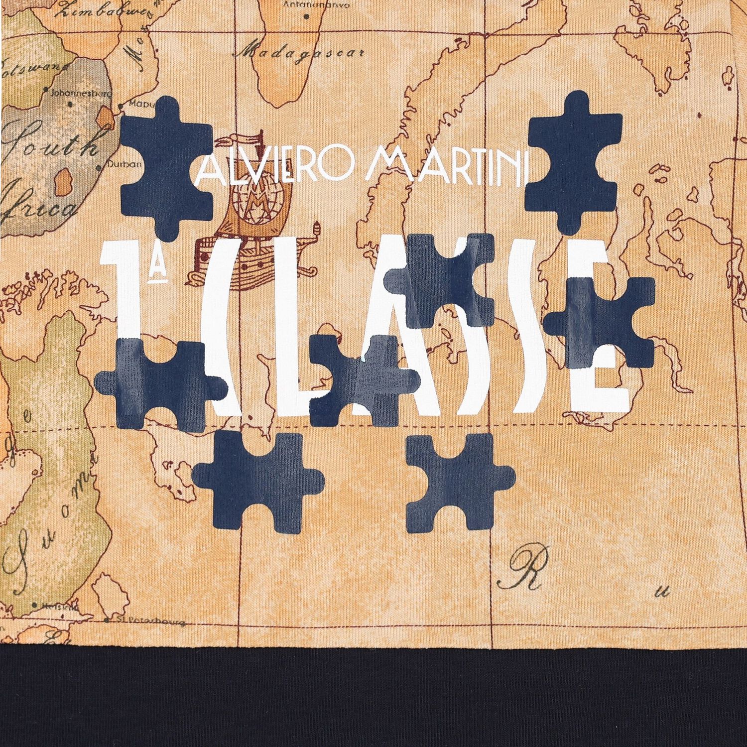 Beige & Navy Blue Geo Map Romper, 1, hi-res image number null