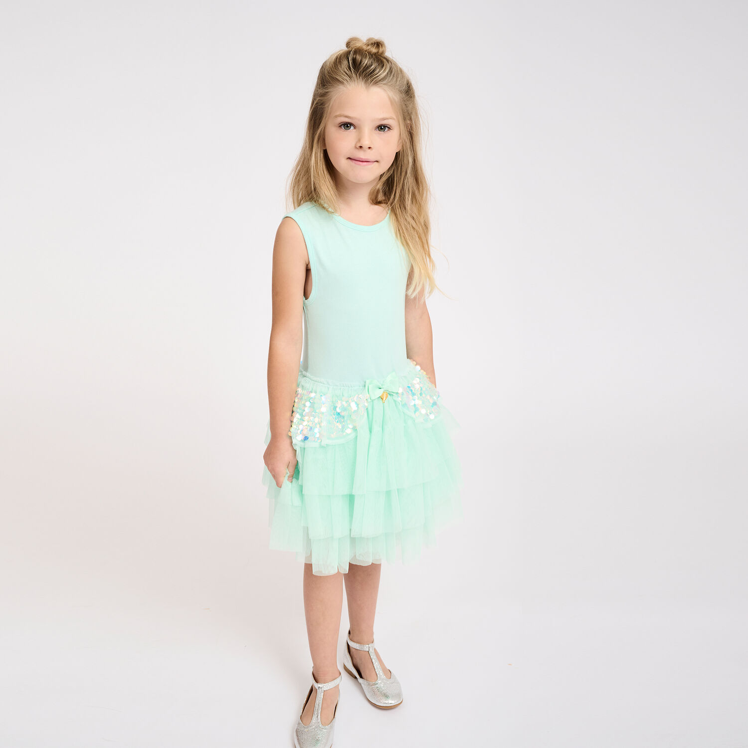 Girls Green Tulle & Sequin Dress, 2, hi-res