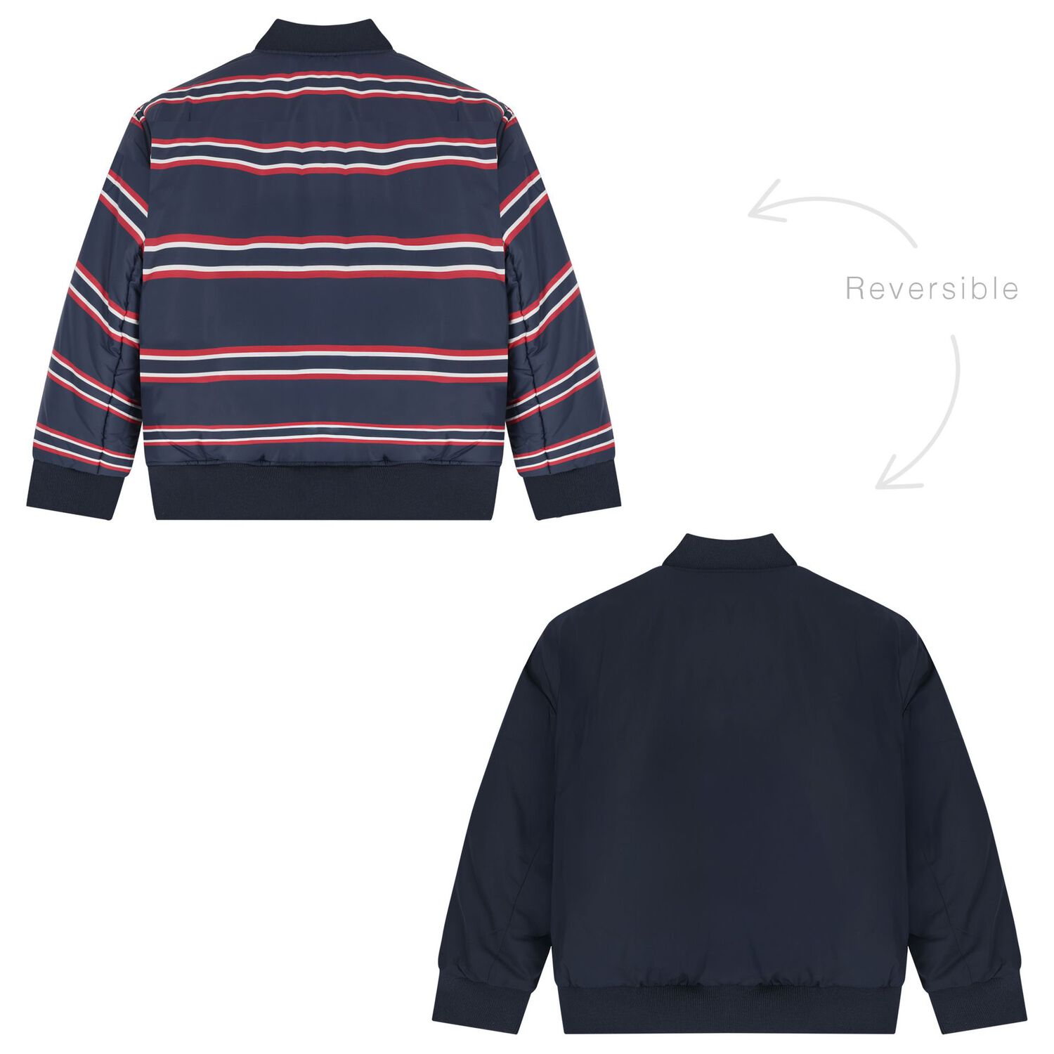 Boys Navy Blue Reversible Puffer Jacket, 1, hi-res