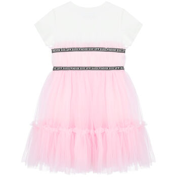Girls White & Pink Logo Dress