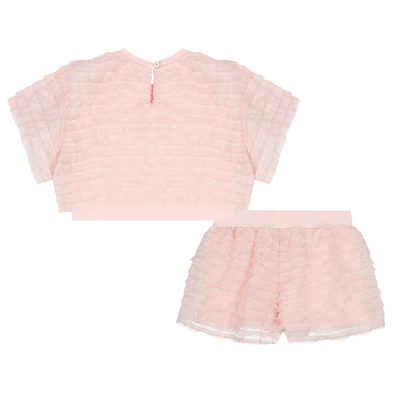 Girls Pink Ruffle Chiffon Shorts Set, 1, hi-res
