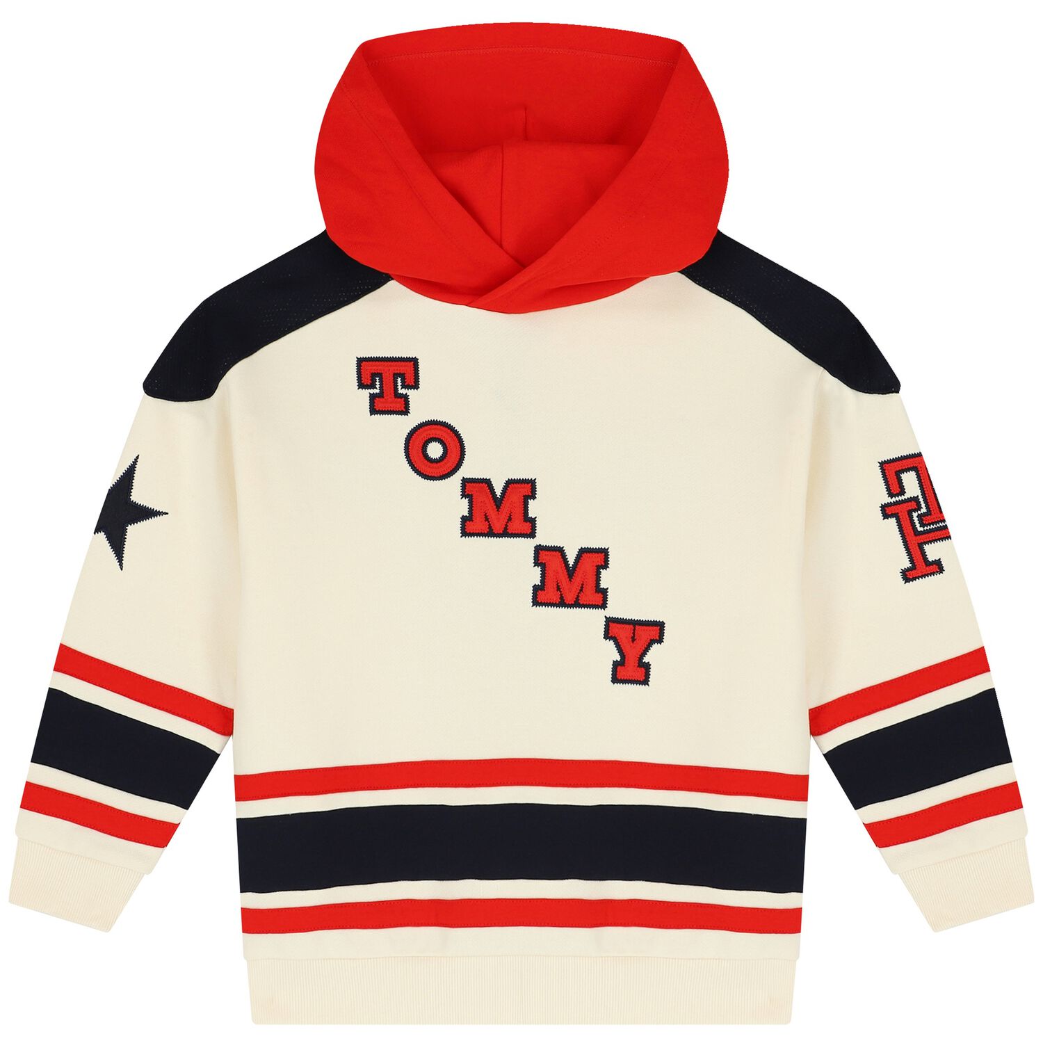 Boys Navy Blue, Red & Ivory Logo Hooded Top, 1, hi-res image number null