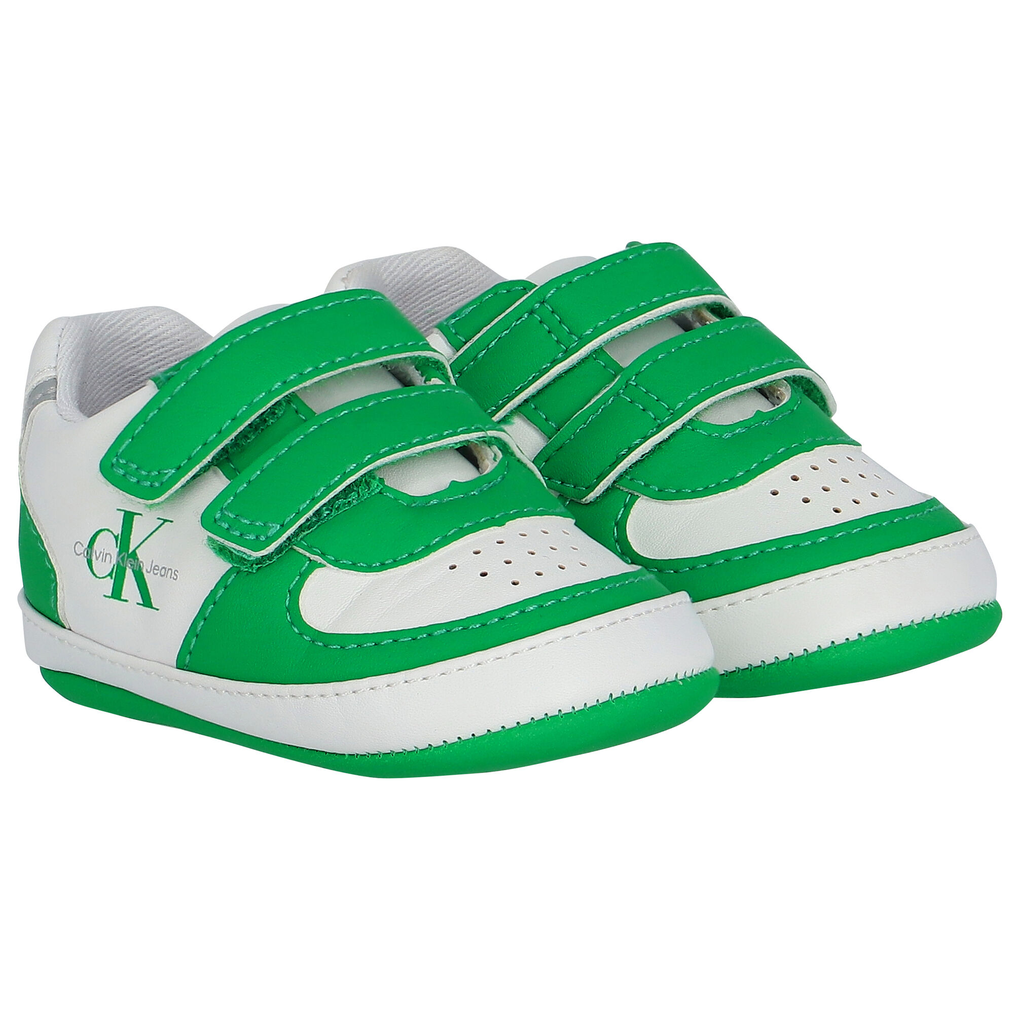 Calvin Klein Baby Boys White Green Logo Pre Walker Shoes Junior Couture UAE