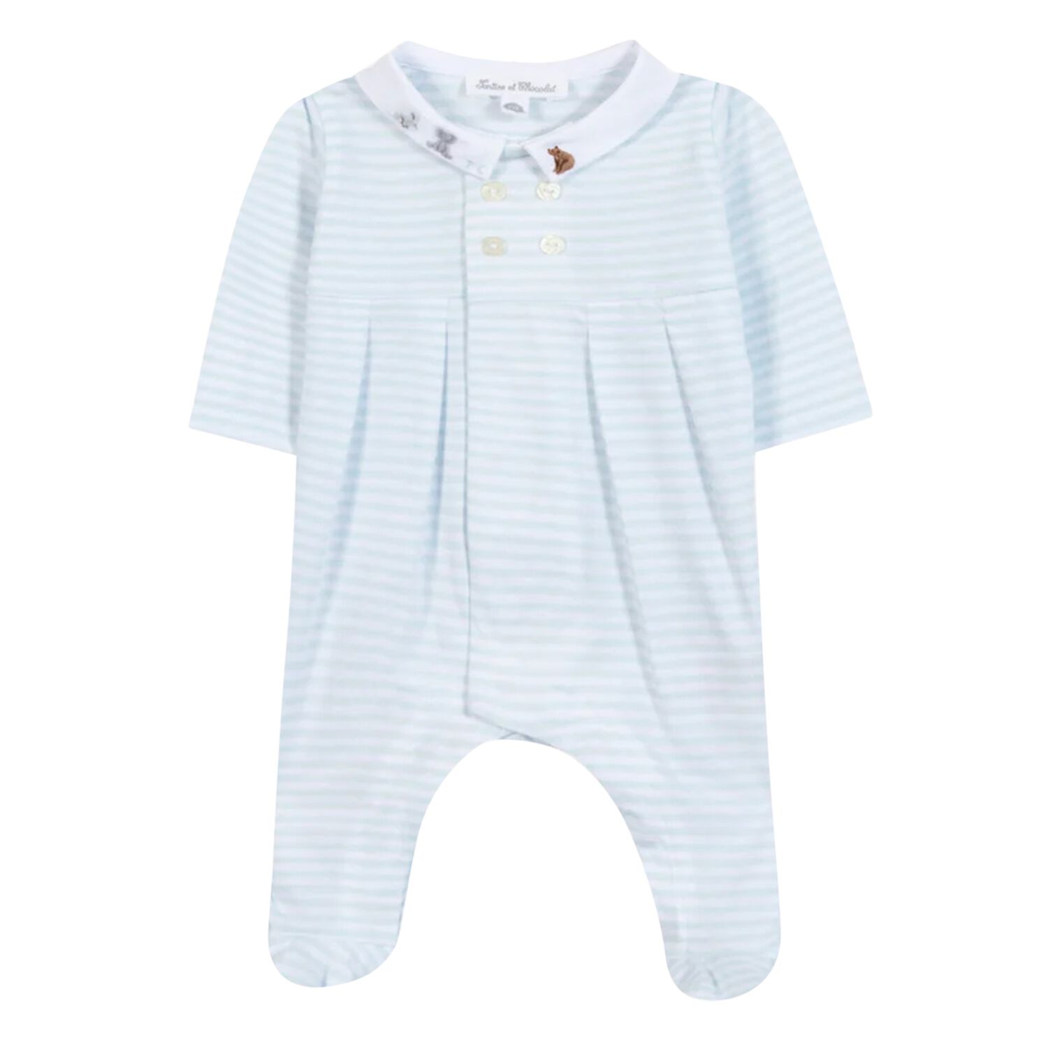 Baby Boys Blue & White Striped Babygrow, 1, hi-res