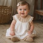 Baby Girls Ivory & Beige Lace Dress, 1, hi-res