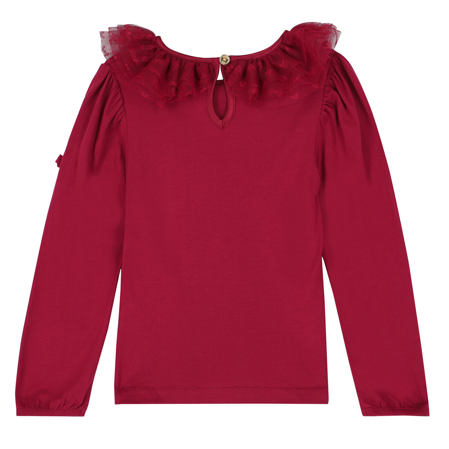 Girls Red Tulle Long Sleeve Top, 1, hi-res image number null