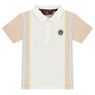 تيشيرت بولو بالشعارباللون الأبيض والبيج للأولاد, 1, hi-res