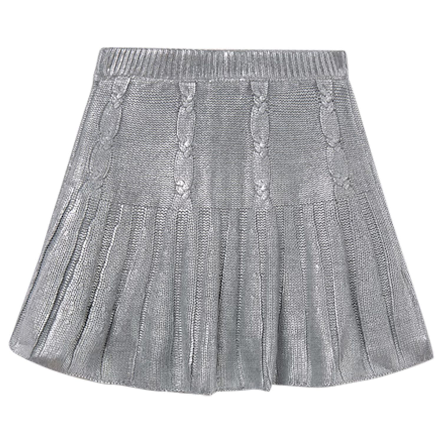 Girls Silver Pleated Skirt, 1, hi-res