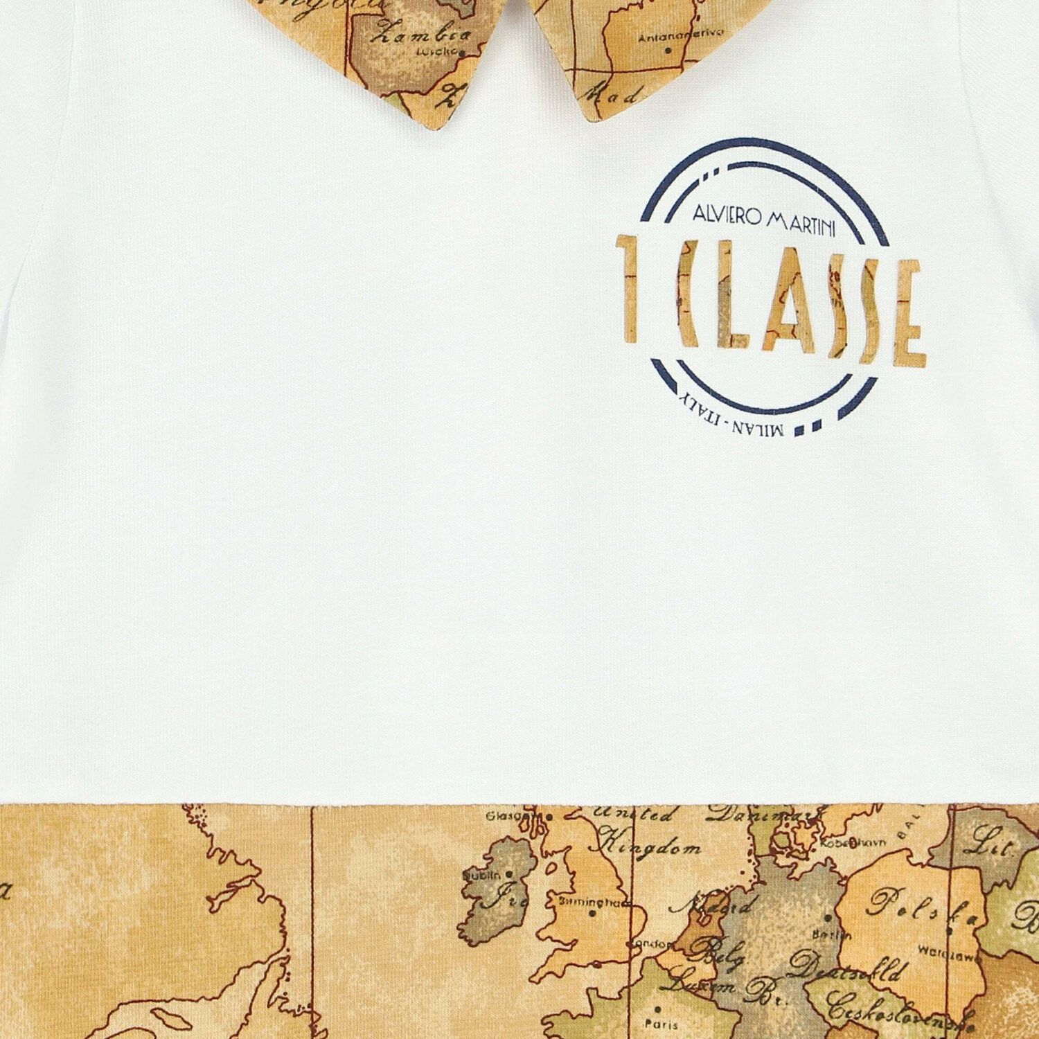 Baby Boys White & Beige Geo Map Romper, 1, hi-res