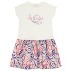 Girls Ivory & Pink Ribbon Logo Dress, 1, hi-res