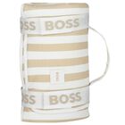 White & Beige Striped Logo Baby Blanket , 1, hi-res