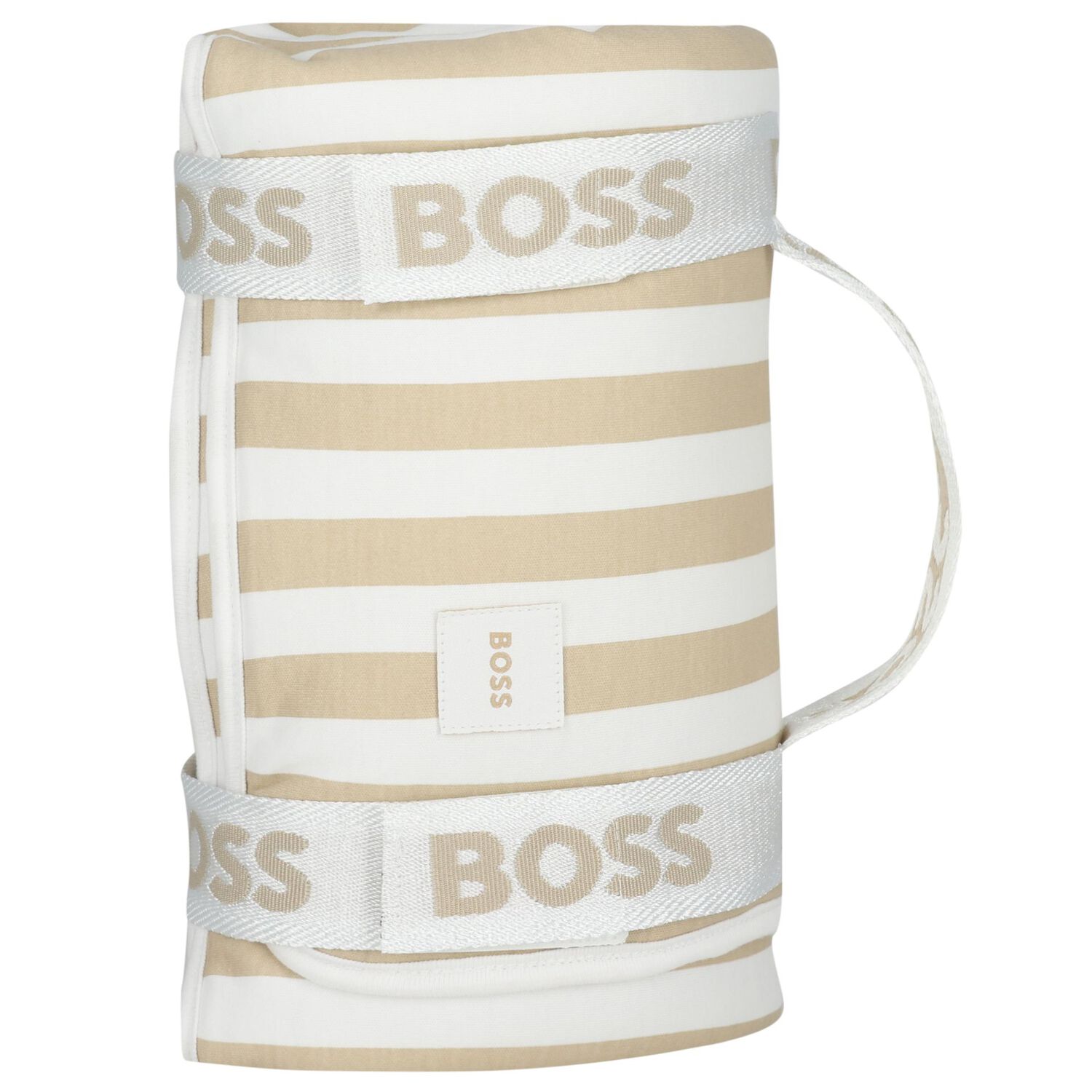 White & Beige Striped Logo Baby Blanket , 1, hi-res