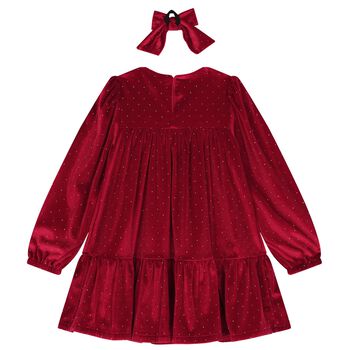 Girls Red Sparkle Velvet Dress Set