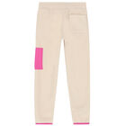 Girls Beige Logo Fleece Joggers, 1, hi-res