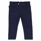 Younger Boys Navy Blue & White Trousers, 1, hi-res