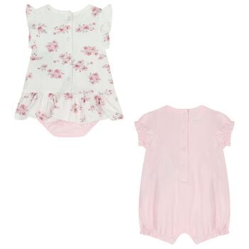 Baby Girls Pink & White Floral Romper Set