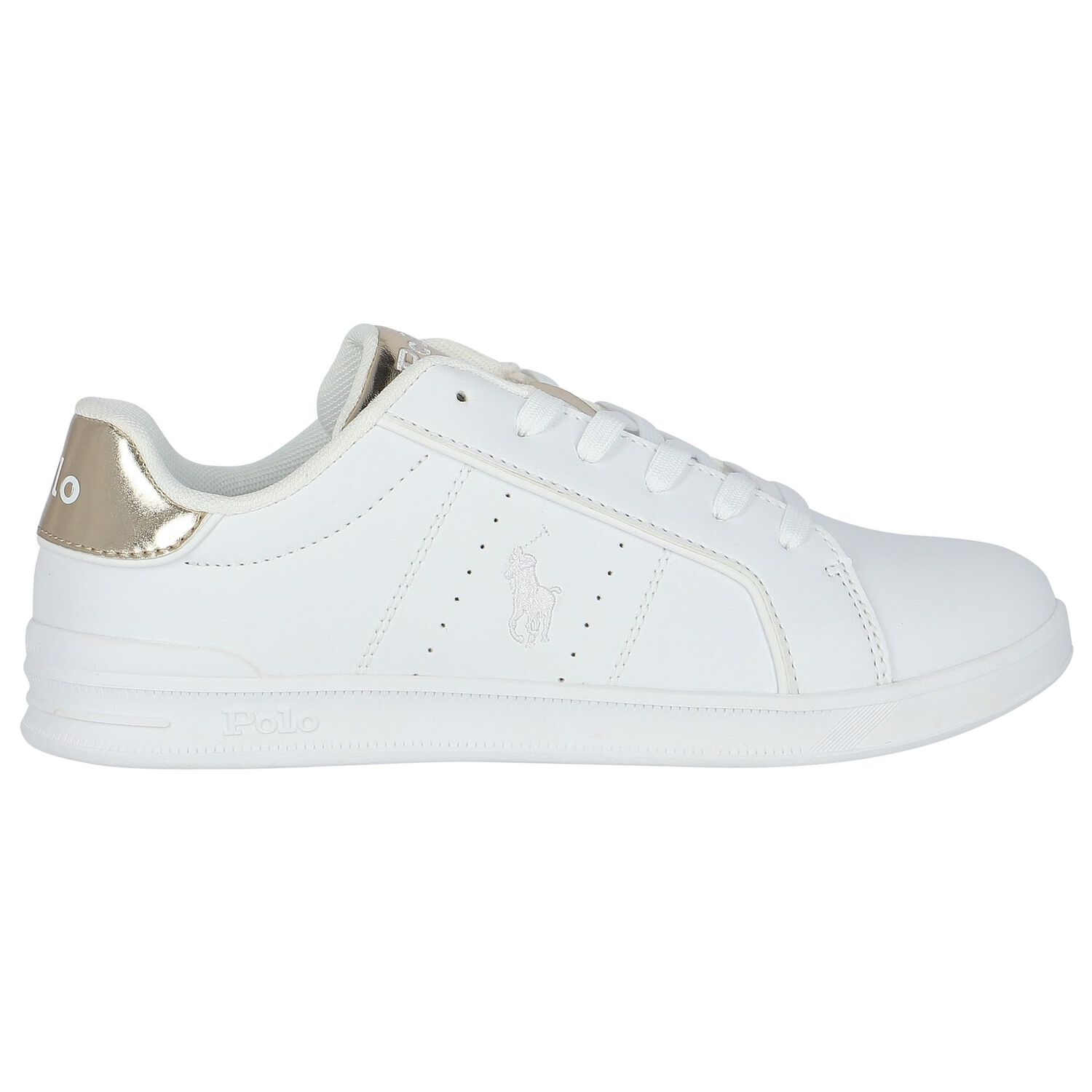 Girls White & Gold Logo Trainers, 1, hi-res