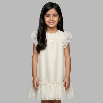 فستان بناتي باللون الذهبي بشعار 