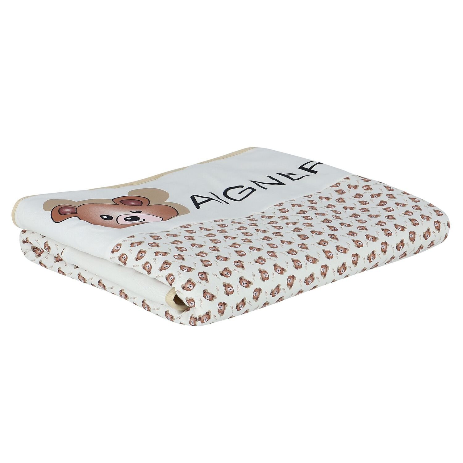 بطانية بالشعار باللون الأبيض والبيج للأطفال , 3, hi-res