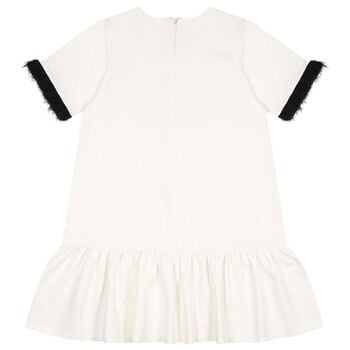 Girls Ivory & Black Logo Dress