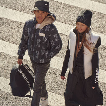Black & Beige Logo Reversible Puffer Jacket