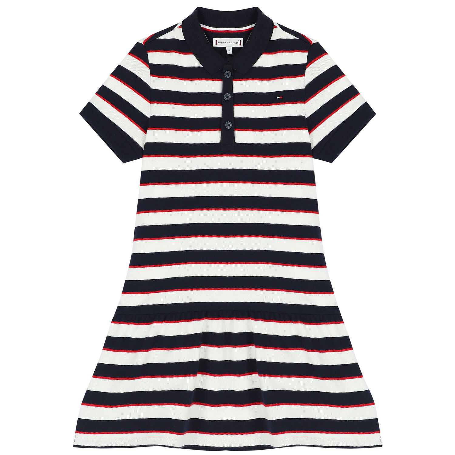Girls White & Navy Blue Striped Polo Dress, 3, hi-res