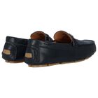 Boys Navy Blue Logo Moccasins, 2, hi-res