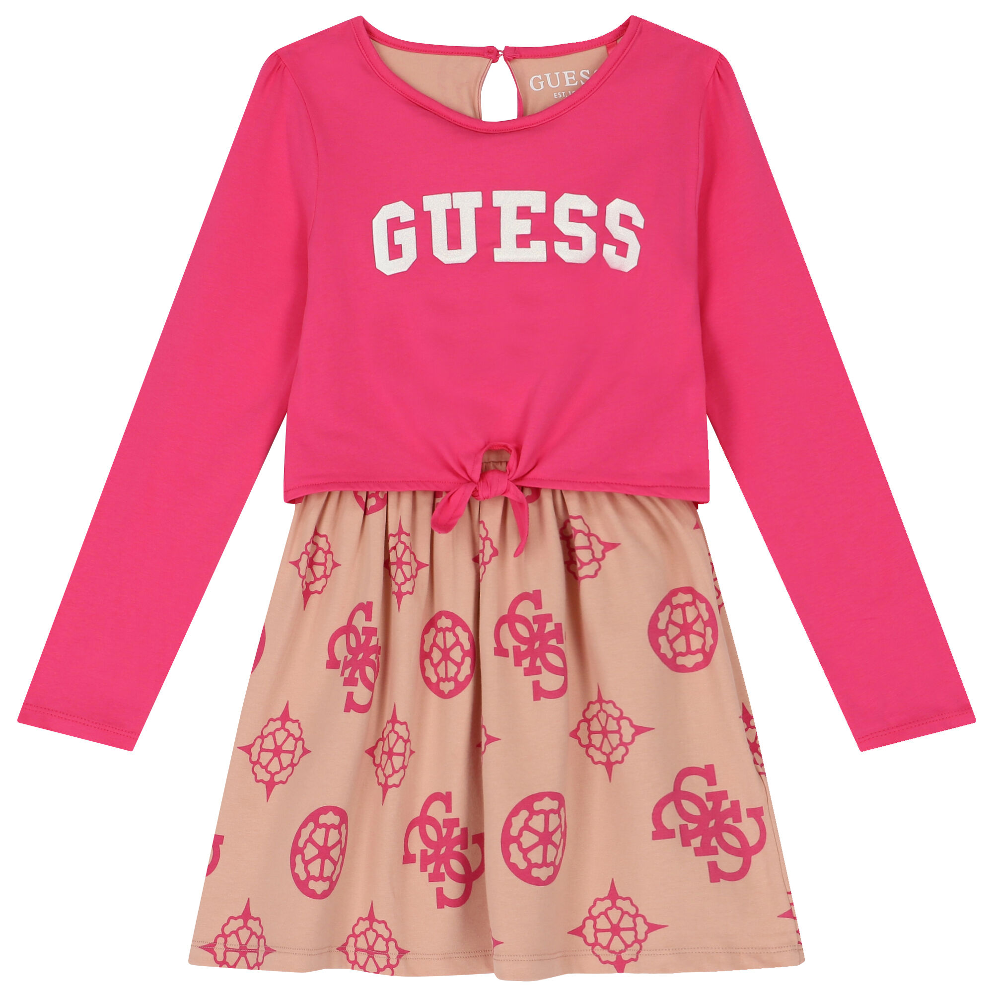 Guess Girls Pink Beige Logo Dress Junior Couture UAE