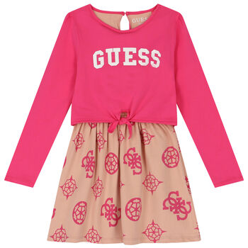 Girls Pink & Beige Logo Dress