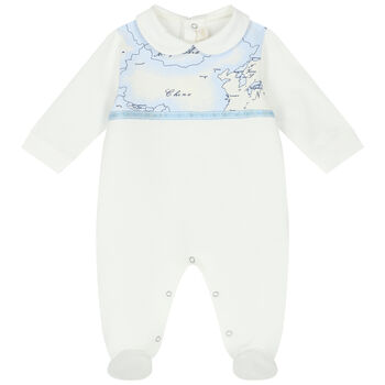 Baby Boys Ivory & Blue Geo Map Babygrow