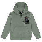 Boys Green Dinosaur Hooded Zip Up Top, 1, hi-res