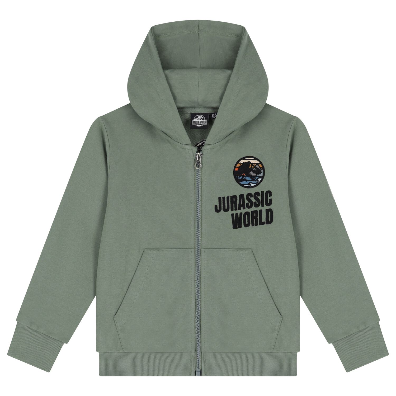 Boys Green Dinosaur Hooded Zip Up Top, 1, hi-res image number null