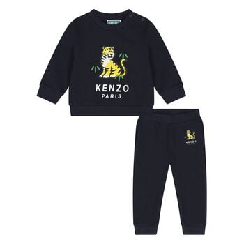 Younger Boys Navy Blue Tiger Logo Tracksuit