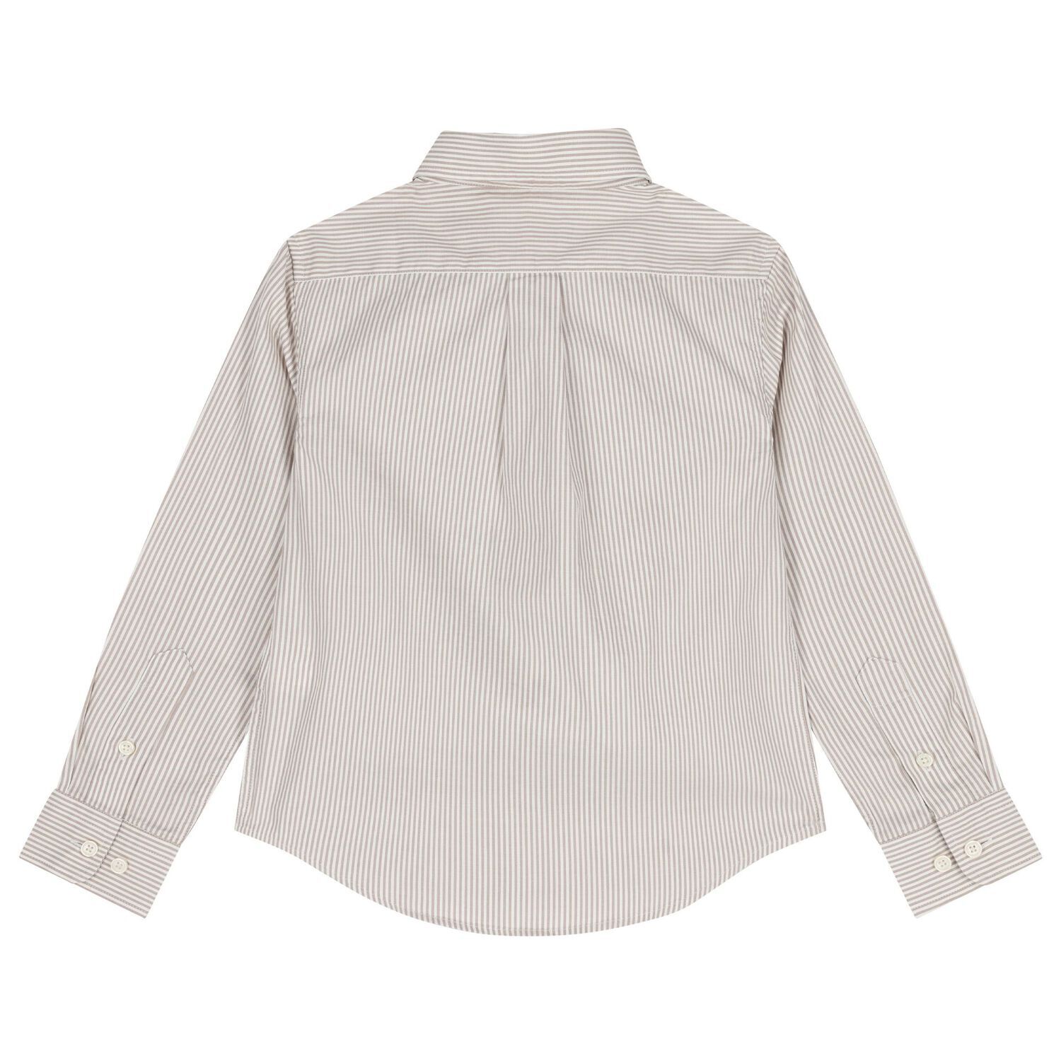 Boys Beige Logo Stripe Shirt, 1, hi-res