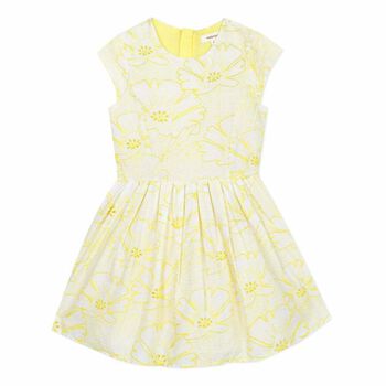 فستان بناتي مطرز باللون الاصفر