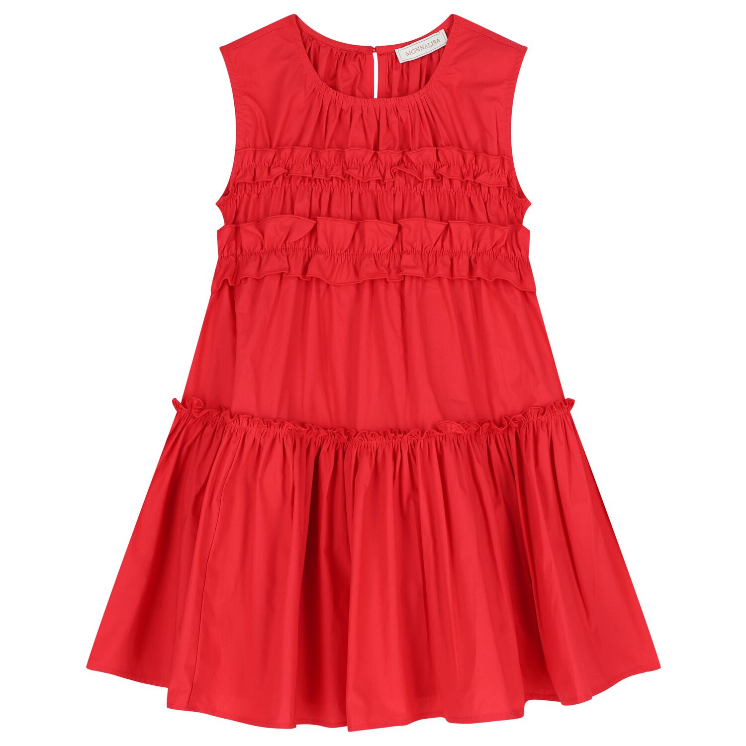 Girls Red Poplin Ruffle Dress, 3, hi-res