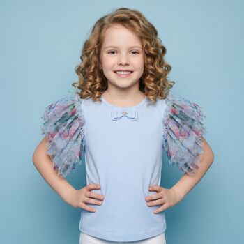 Girls Blue Floral Tulle Top