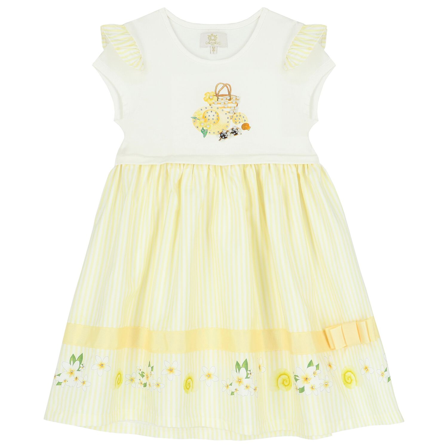 Girls Yellow & White Striped Dress, 2, hi-res