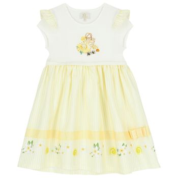 Girls Yellow & White Striped Dress