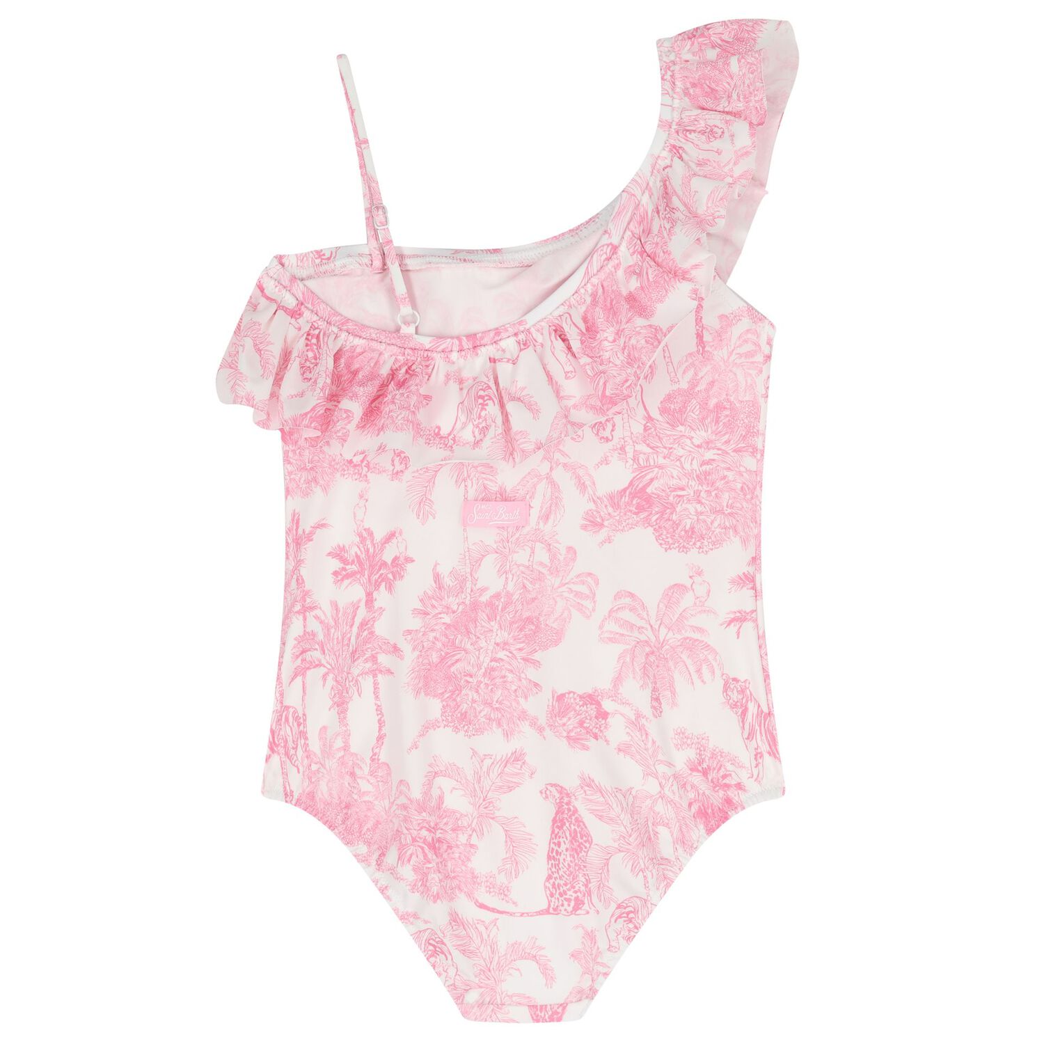 Girls White & Pink Palm Tree Swimsuit, 1, hi-res