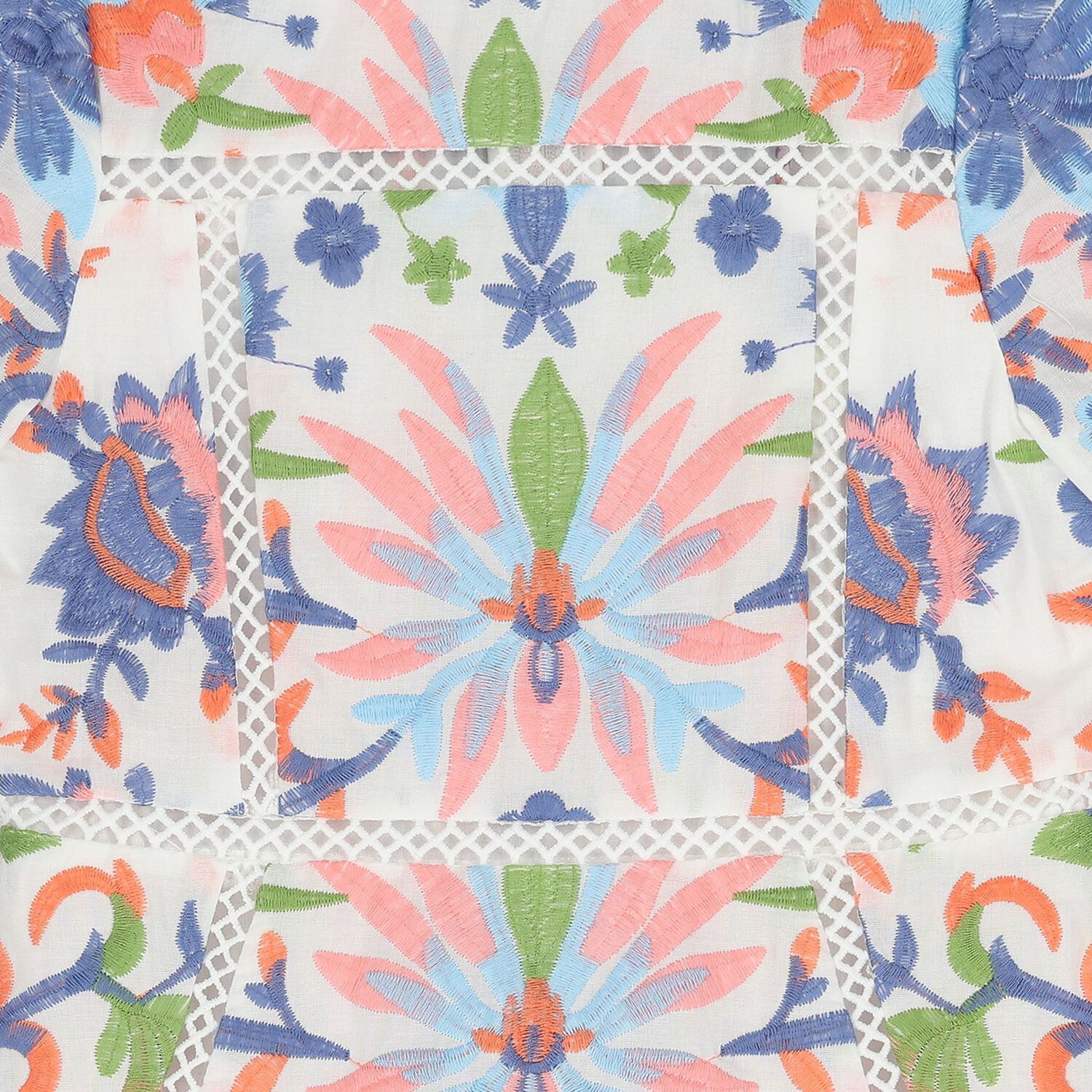 Girls Multi-Coloured Embroidered Floral Dress, 1, hi-res