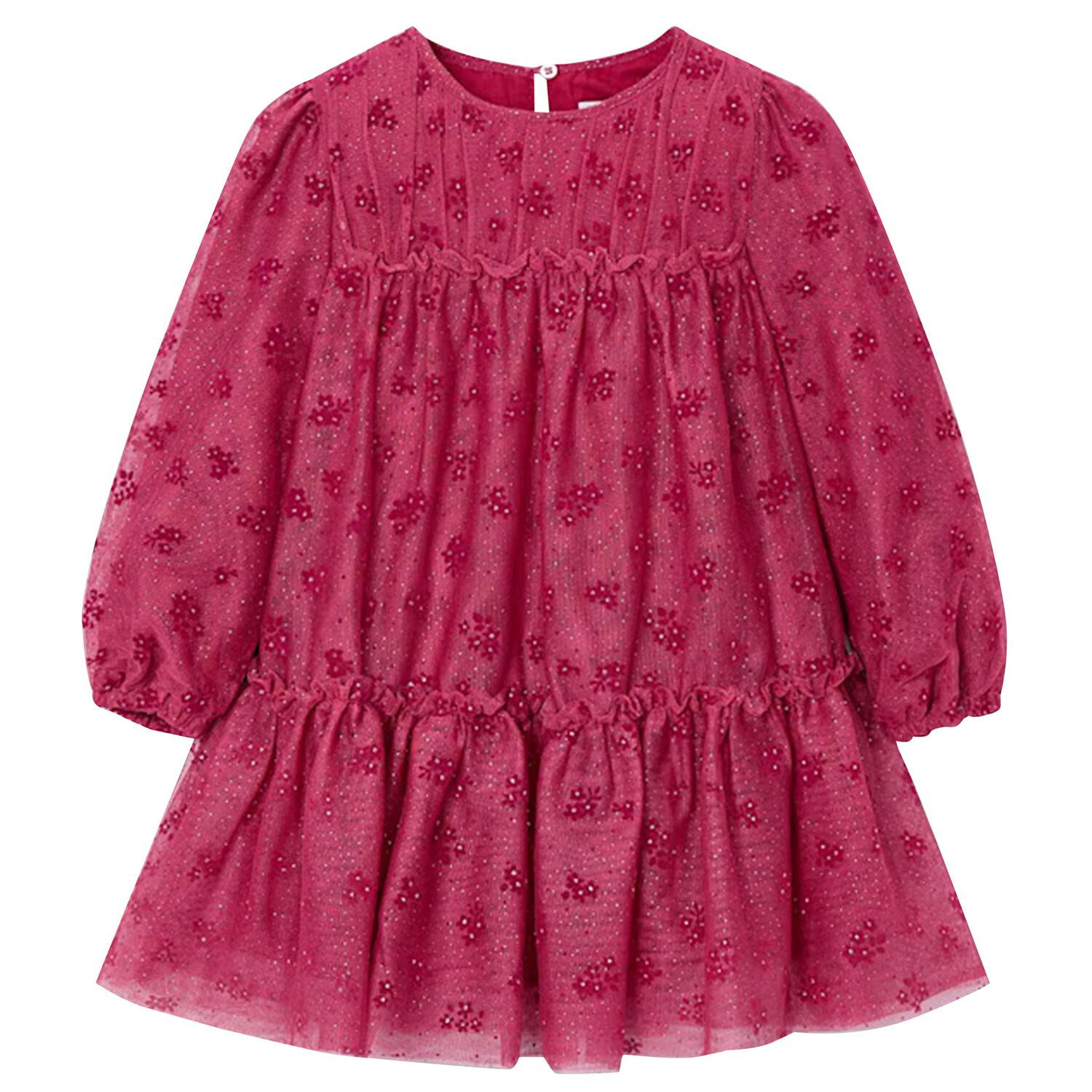 Girls Pink Heart Tulle Dress, 4, hi-res