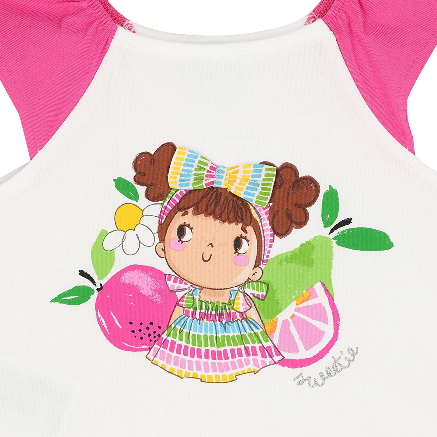 طقم بنات شورت باللون الأبيض والزهري, 1, hi-res