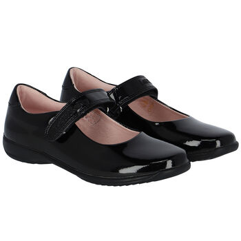 Girls Black Logo Patent Leather Shoes